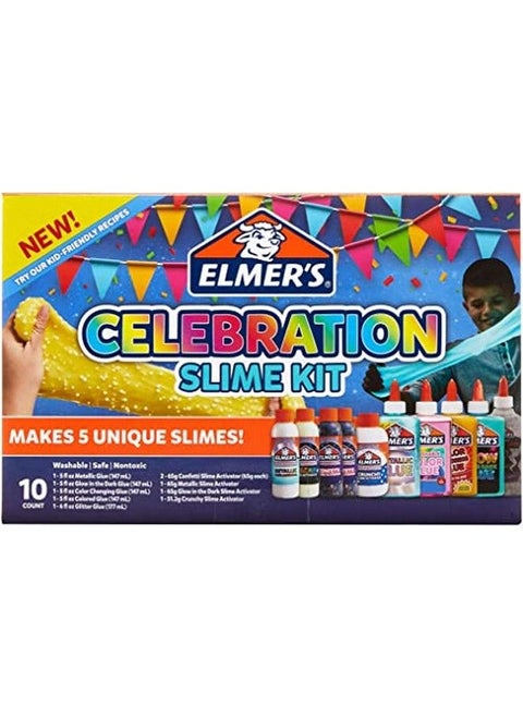 Elmer’S Celebration Slime Kit Slime Supplies Include Assorted Magical Liquid Slime Activators And Assorted Liquid Glues 10 Count