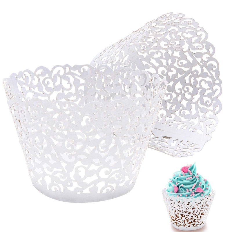 JinHuiCheng JinHuiCheng 50 pcs White Cupcake Wrappers Lace Baking Cups Cupcake Liners for Baking Laser Cut Cupcake Papers Cupcake Cups Cases for WeddingBirthday Party Decoration 