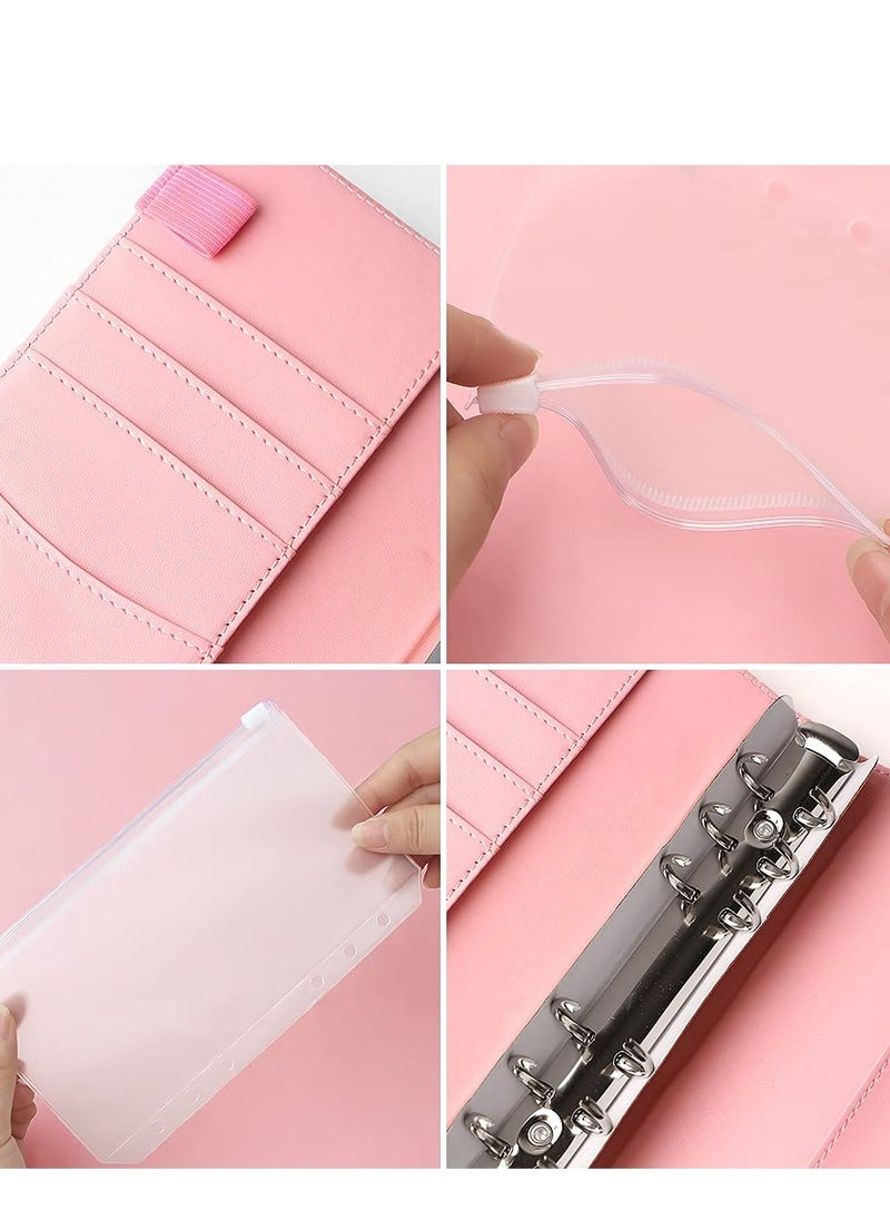 KASTWAVE A6 Cash Envelopes Budget Binder,6 Ring Leather Notebook Binder Cover Binder Money Organizer Zippe Pockets,12pcs Expense Budget Sheets, 2pcs Letter Sticker Labels, Saving Cash Envelopes System (Yellow)  - Image 4