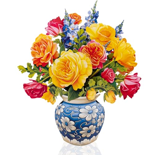 Freshcut Paper Pop Up Cards, Mini Sorbet Roses (Set of 2), 6 Inch Life Sized Forever Flower Bouquet 3D Popup Greeting Card, Birthday Cards, Thank You Card, Blank Notecard & Envelope - Image 2