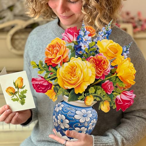 Freshcut Paper Pop Up Cards, Mini Sorbet Roses (Set of 2), 6 Inch Life Sized Forever Flower Bouquet 3D Popup Greeting Card, Birthday Cards, Thank You Card, Blank Notecard & Envelope - Image 4
