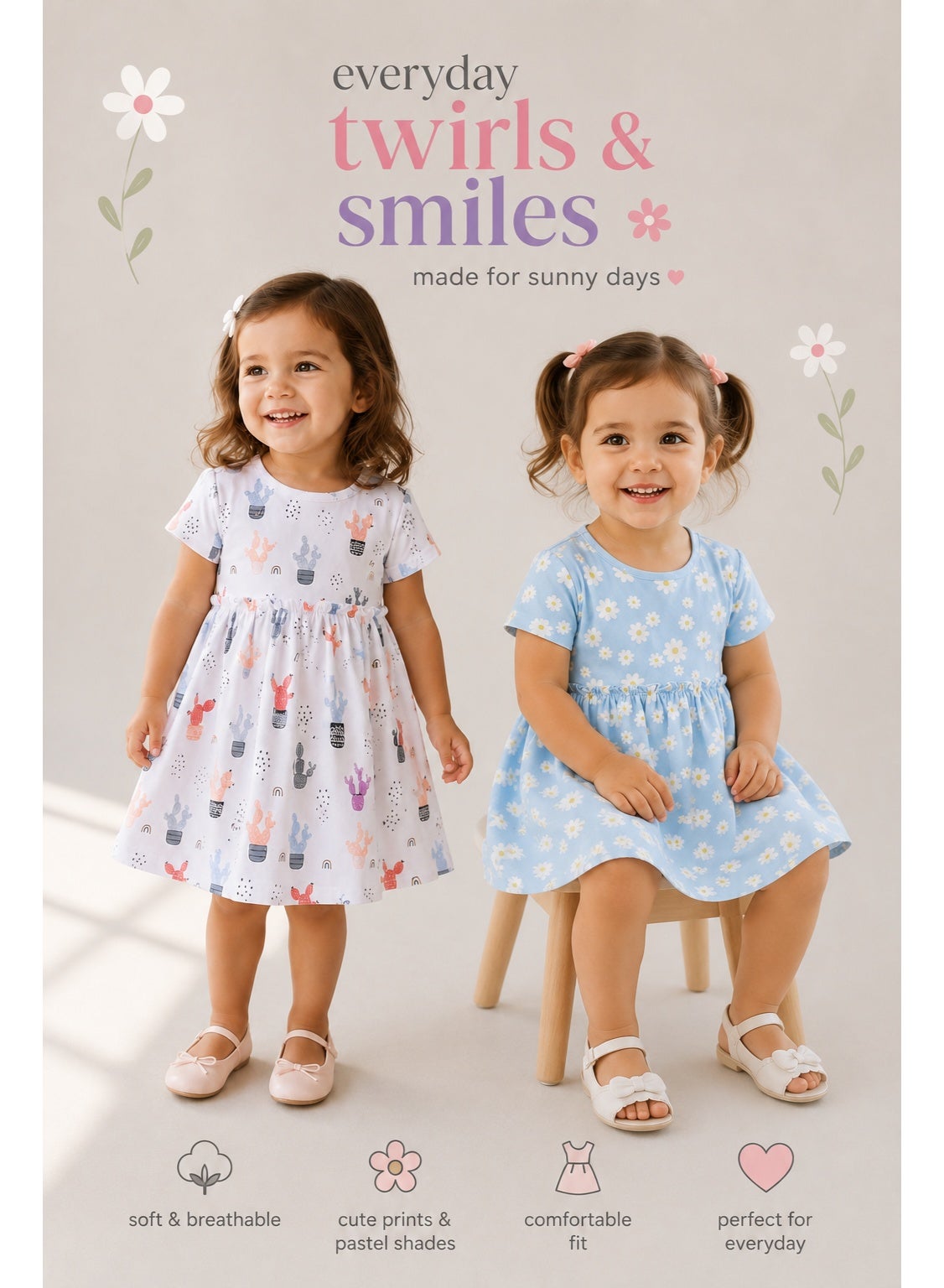 victor and jane Girls Floral Print Cotton Dress – Short Sleeve Summer Daywear