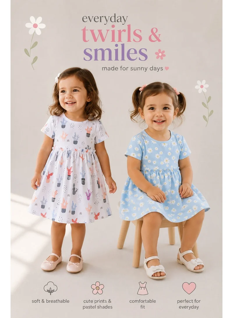Victor And Jane Girls Floral Print Cotton Dress – Short Sleeve Summer Daywear