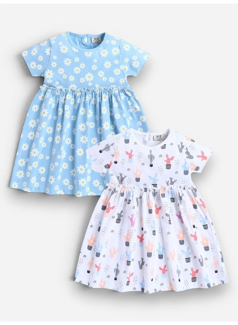 Victor And Jane Girls Floral Print Cotton Dress – Short Sleeve Summer Daywear