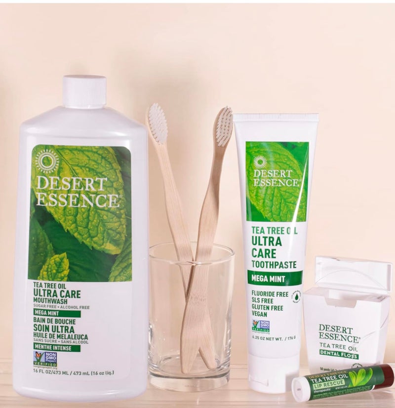 Desert Essence Natural Tea Tree Oil Ultra Care Mouthwash - Mega Mint - 16 Fl Oz - Freshens Breath - Defends Against Sugar Acids - Vitamin C - Soothes Gums - Whitening Floss - Removes Food Debris - Image 5