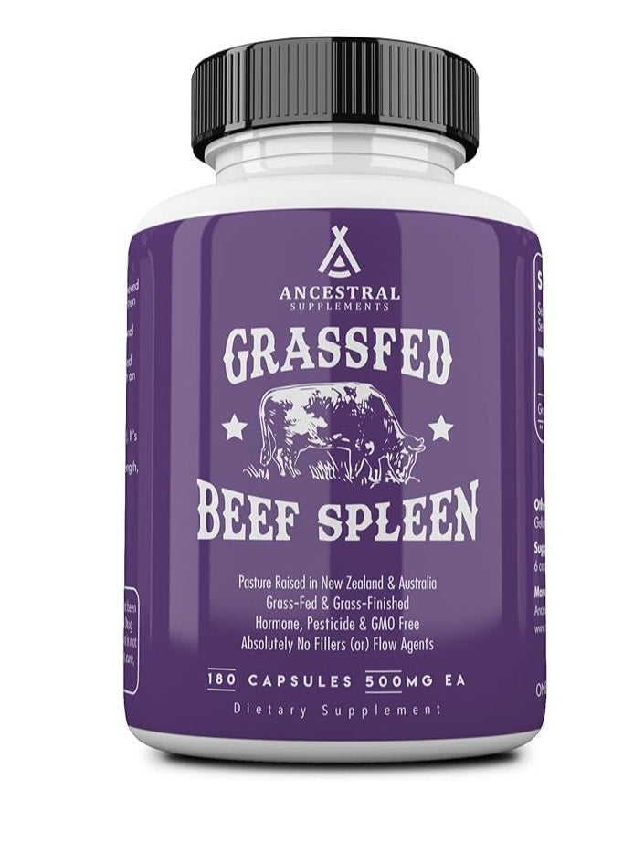 Ancestral Supplements Grass Fed Beef Spleen Supplement  Support Formula Promotes Digestive, Immune, Iron, Energy and Allergy Health 180 Caps 