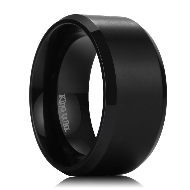 King Will Black Titanium Wedding Ring for Men Women-10mm Width Wedding Band Brushed Center Engagement Ring Beveled Edge Design Comfort Fit Size (13) - Image 1