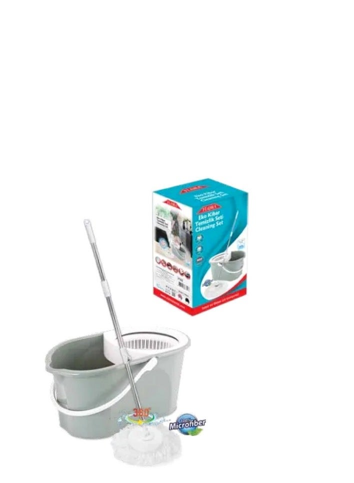 Flora Adjustable Handle High Absorbent Spin Mop Cleaning Set Grey and White F305KG4-GRAY