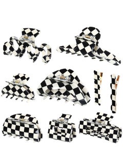 9 Pcs Checkered Claw Clips Black And White Hair Clips Tortoise Barrettes Claw Nonslip Grip Hair Barrettes For Women Lattice Design Jaw Clip Teeth Clamp Styling Aesthetic Accessories For Women Girls