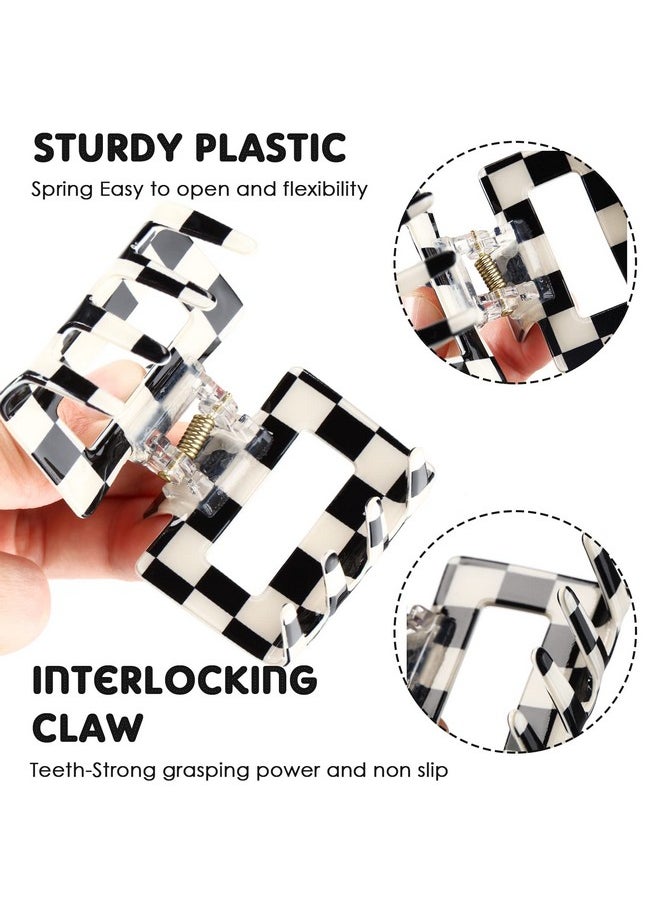 Cindeer - 9 Pcs Checkered Claw Clips Black And White Hair Clips Tortoise Barrettes Claw Nonslip Grip Hair Barrettes For Women Lattice Design Jaw Clip Teeth Clamp Styling Aesthetic Accessories For Women Girls - Image 1
