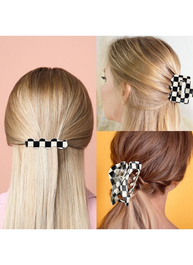 Cindeer - 9 Pcs Checkered Claw Clips Black And White Hair Clips Tortoise Barrettes Claw Nonslip Grip Hair Barrettes For Women Lattice Design Jaw Clip Teeth Clamp Styling Aesthetic Accessories For Women Girls - Image 1