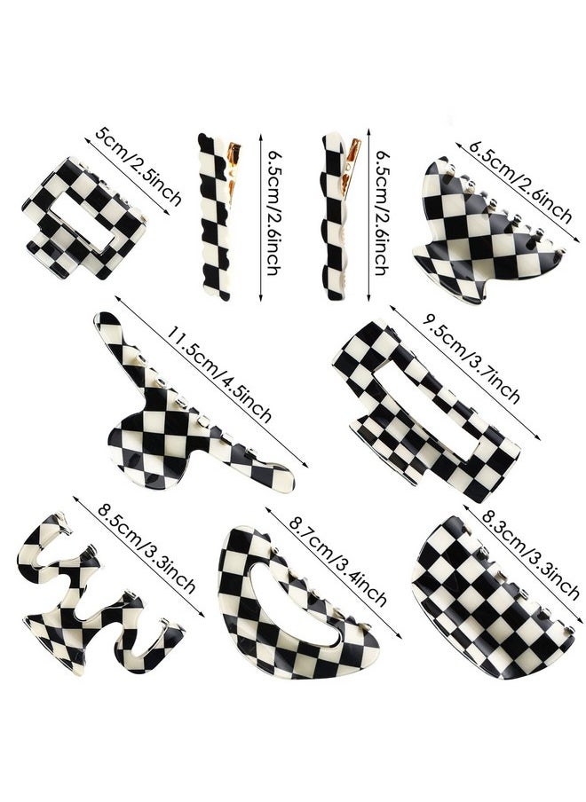 Cindeer - 9 Pcs Checkered Claw Clips Black And White Hair Clips Tortoise Barrettes Claw Nonslip Grip Hair Barrettes For Women Lattice Design Jaw Clip Teeth Clamp Styling Aesthetic Accessories For Women Girls - Image 1
