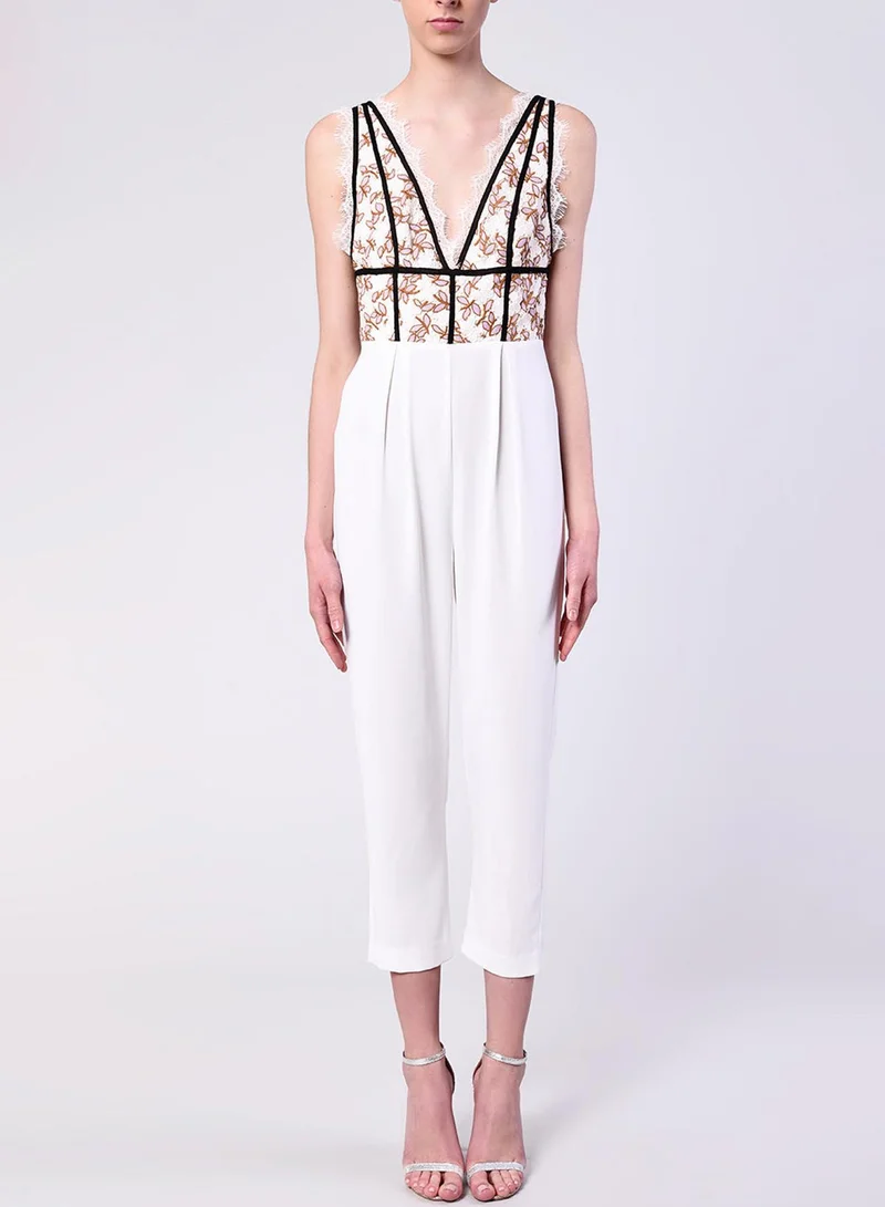 ترو ديكادينس Lilac White Daisy Lace Plunge Front Jumpsuit