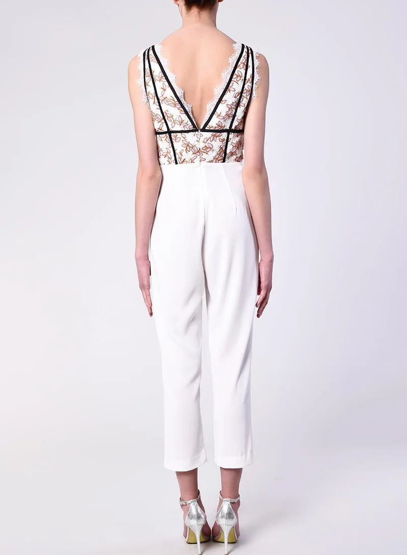 ترو ديكادينس Lilac White Daisy Lace Plunge Front Jumpsuit