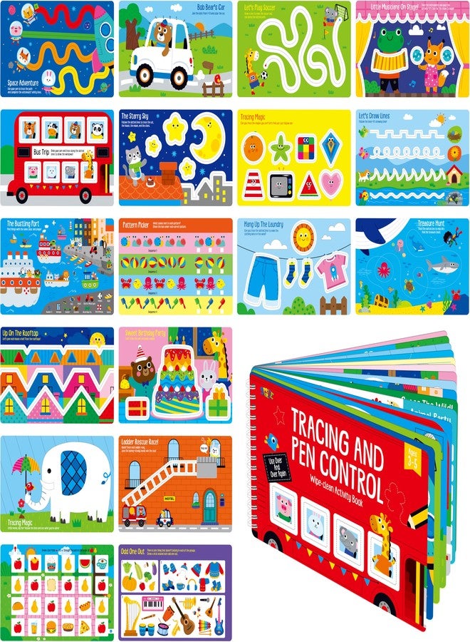 سبرايت جرو لوحة تتبع وتحكم بالقلم للأطفال، 30 صفحة قابلة لإعادة الاستخدام والمسح، تمارين الكتابة اليدوية والرسم، كتاب تمارين تتبع الحروف الأبجدية والرقم 123، أداة مونتيسوري التعليمية للأطفال من سن 3 إلى 5 سنوات. - Image 1