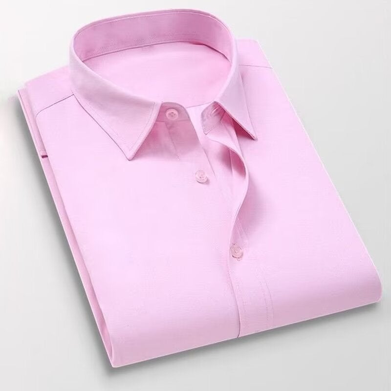 Plus size short-sleeved shirt mens business casual versatile multi-color business wear loose fat brother short-sleeved shirt fat guy shirt Pink - Image 1