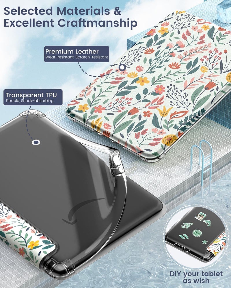 موكو غطاء لجهاز Kindle Paperwhite الجديد تمامًا مقاس 7 بوصة من الجيل الثاني عشر 2024 وإصدار Kindle Colorsoft التوقيعي 2024، غطاء خلفي شفاف مرن ناعم فائق الوضوح من TPU مع غلاف خفيف بميزة الإيقاظ/النوم التلقائي، زهور - Image 4