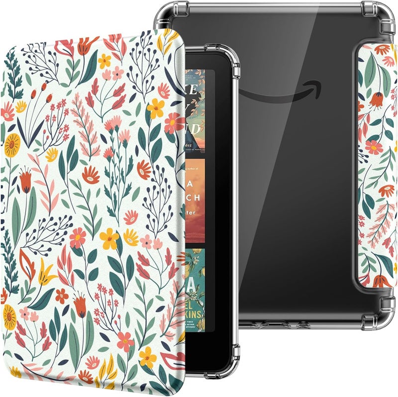 موكو غطاء لجهاز Kindle Paperwhite الجديد تمامًا مقاس 7 بوصة من الجيل الثاني عشر 2024 وإصدار Kindle Colorsoft التوقيعي 2024، غطاء خلفي شفاف مرن ناعم فائق الوضوح من TPU مع غلاف خفيف بميزة الإيقاظ/النوم التلقائي، زهور - Image 1