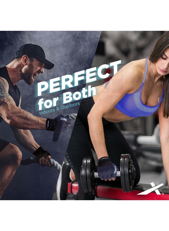 Vector X Rebel Unisex Gym & Fitness Gloves – Weightlifting & Workout Gloves for Men & Women | Size Medium | Navy - Image 5