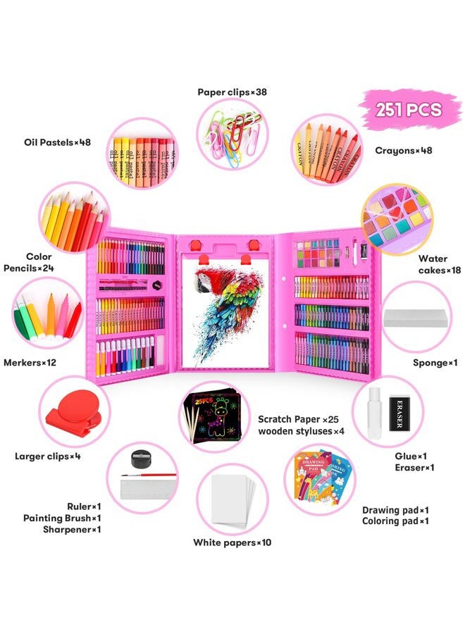 iBayam 251-Pack Art Supplies, Drawing Arts Kits for Kids Teens Adult - Travel Art Set Case with Double Sided Trifold Easel, Drawing Pad, Coloring Book, Scratch Paper, Gifts Idea for Girls Boys Artist - Image 2