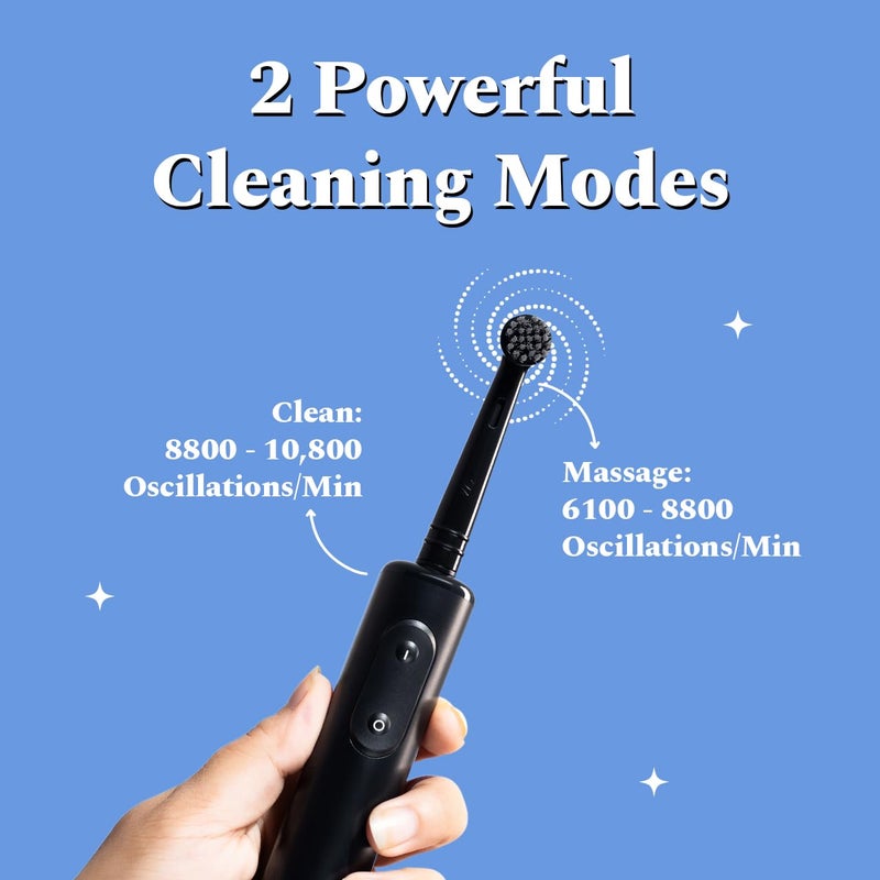 Perfora PRO Oscillating Electric Toothbrush & Brush Head Combo | 2 Years Warranty | Rechargeable Electric Toothbrush For Men, Women & Kids, Tooth brush Set, 8800 RPM, 2 Mode, 2 min Auto Timer (Limitless Black) - Image 2