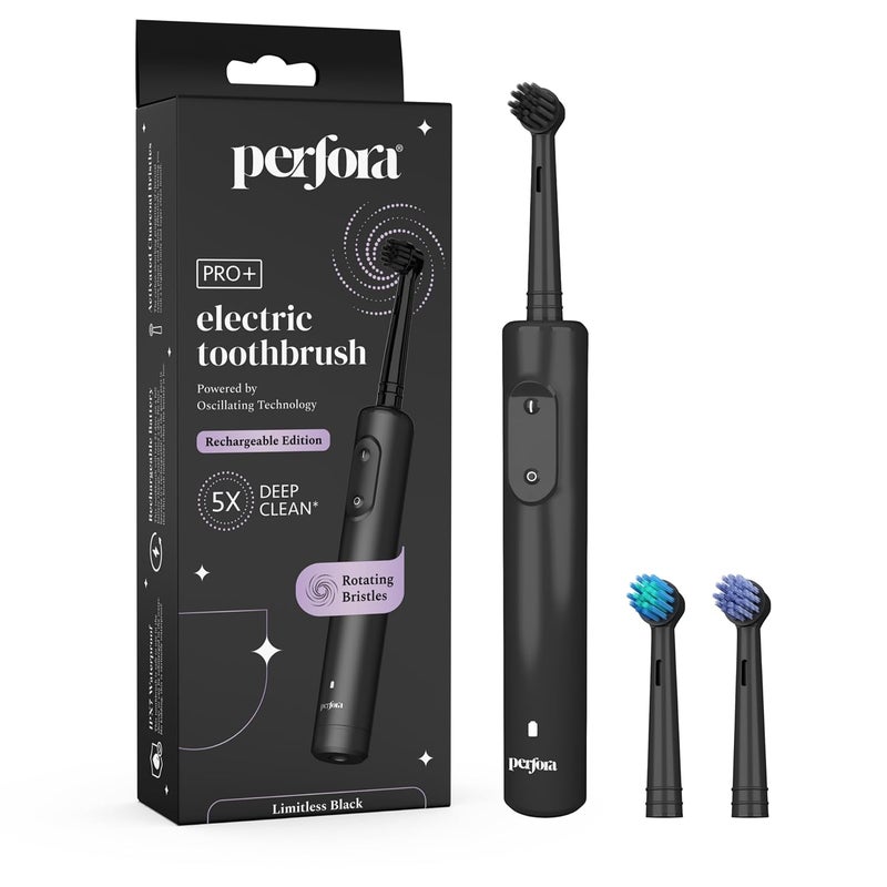 Perfora PRO Oscillating Electric Toothbrush & Brush Head Combo | 2 Years Warranty | Rechargeable Electric Toothbrush For Men, Women & Kids, Tooth brush Set, 8800 RPM, 2 Mode, 2 min Auto Timer (Limitless Black) - Image 1