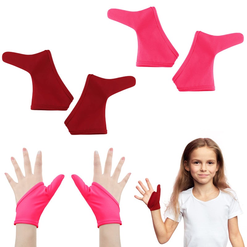 Jiuguva 4 Pcs Thumb Sucking Guard Gloves Kids Chewy Compression Gloves Breathable Guard Nail Biting Kids Stop Thumb Sucking and Finger Biting Generally for Ages 812Pink Red