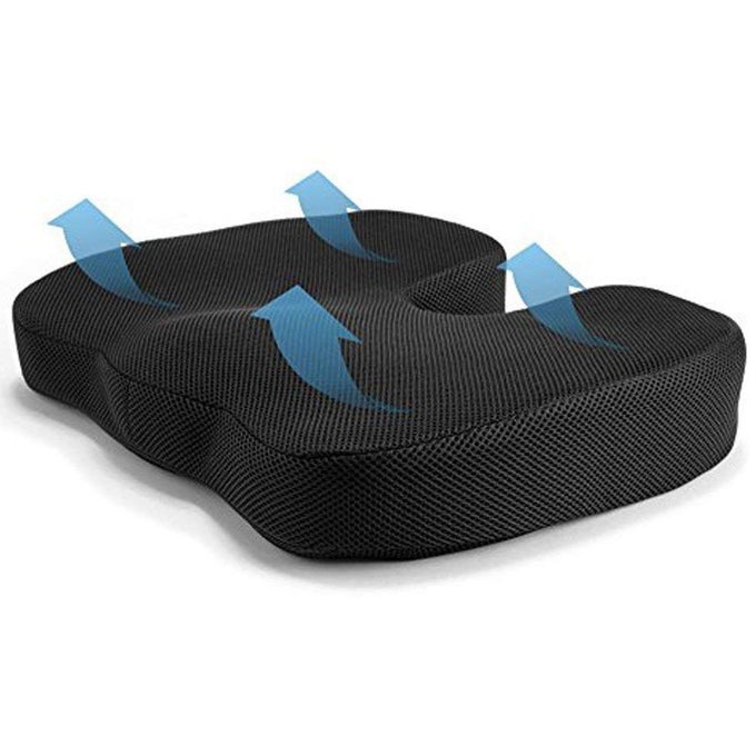 - ORTHOPEDIC MEMORY FOAM SEAT TAILBONE COCCYX CUSHION | CAR SEAT BUTT PILLOW HIP SUPPORT FOR OFFICE CHAIR AND WHEELCHAIR | COLOR BLACK | PACK OF 1