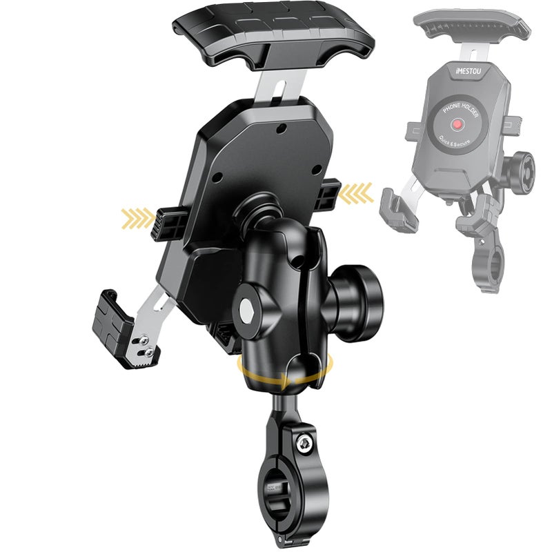 iMESTOU Anti-Theft Motorcycle Phone Mount Bike 1 Ball Phone Holder Handlebar Double Socket Arm Cellphone Holder with Aluminum 1" Ball Base 360 Rotation Universal for 4.0-7.0 Inch Smartphones - Image 1