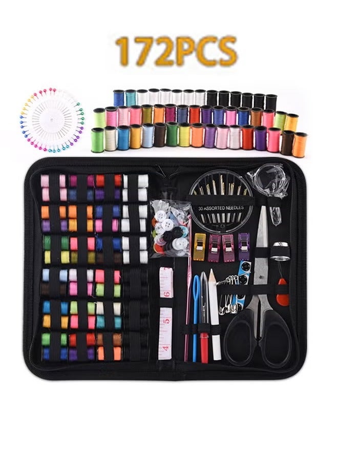 172 Pcs Premium Sewing Supplies Mini Sew Kit Black Needle and Thread Bags With a Plethora of High-end Sewing Supplies Random Colors Mini Sewing Sets