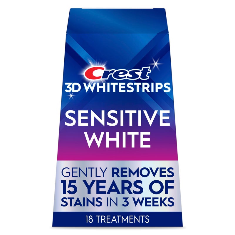 Crest 3D Whitestrips Sensitive At-Home Teeth Whitening Kit, 18 Treatments, Gently Removes 15 Years of Stains, Crest Whitestrips, Teeth Whitening Kit - Image 1