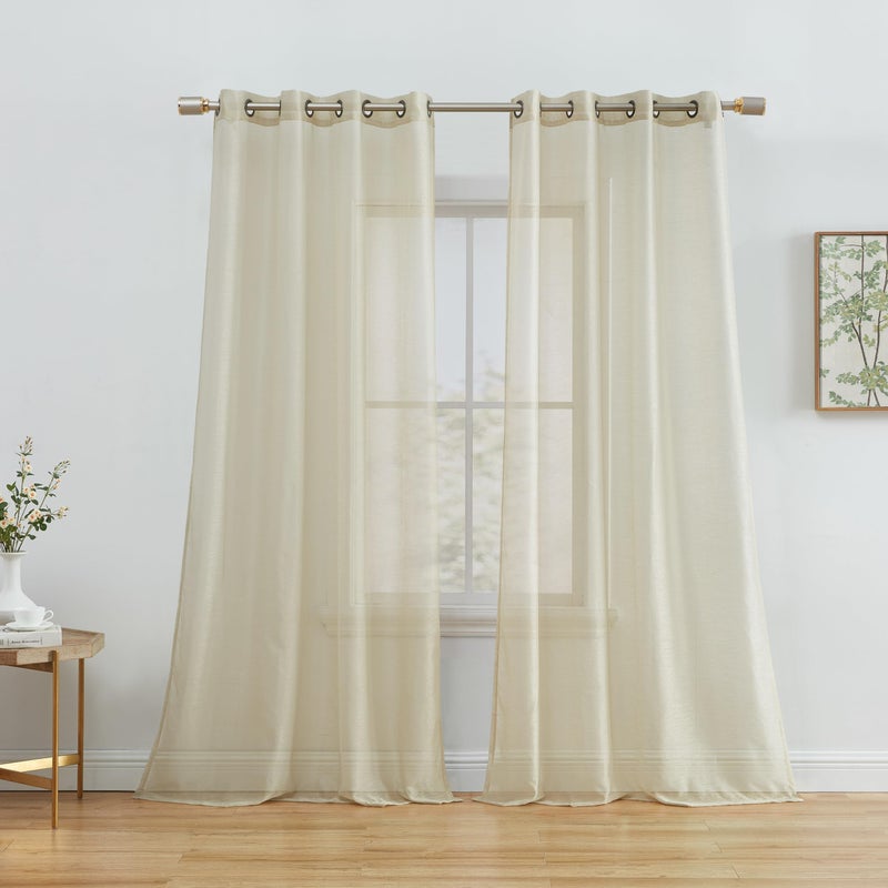 HLCME 2 Piece Semi Sheer Voile Window Curtain Grommet Panels for Bedroom  Living Room 54 W x 63 L Beige