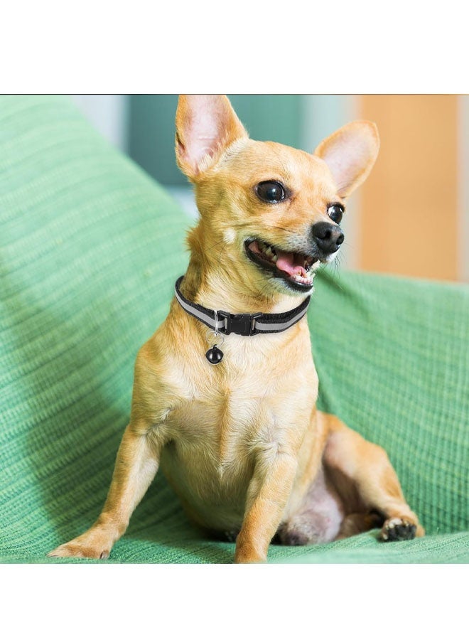 طوقان أسودان للكلاب مع جرس، أطواق عاكسة للضوء، قابلة للتعديل لتناسب الكلاب الصغيرة جدًا (XS)، أطواق أمان للقطط الصغيرة قابلة للتعديل من 7.5 إلى 12.6 بوصة (أسود) - Image 5