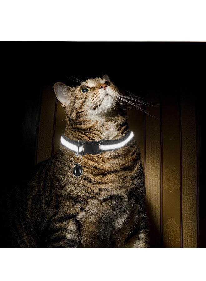 طوقان أسودان للكلاب مع جرس، أطواق عاكسة للضوء، قابلة للتعديل لتناسب الكلاب الصغيرة جدًا (XS)، أطواق أمان للقطط الصغيرة قابلة للتعديل من 7.5 إلى 12.6 بوصة (أسود) - Image 4