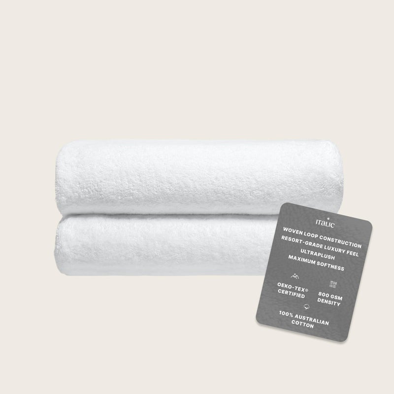 Italic Ultraplush 100% Australian Cotton Towels - Set of 2 Luxury Bath Towels, Quick Dry Plush and Absorbent, Heavy Duty Large Bath Towels, 800GSM Towels for Bathroom & Spa (White) - Image 2