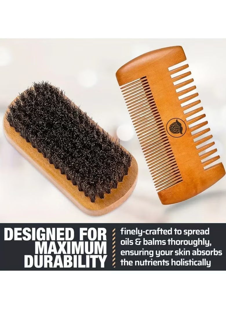 جيكومو طقم لحية وشمش خشبي للرجال - مثالي للحية، شعر الرأس والشوارب مجموعة عناية للرجال، تحتوي على مشط خشبي، فرشاة شعيرات، مقص، هدية عيد الأب - Image 2