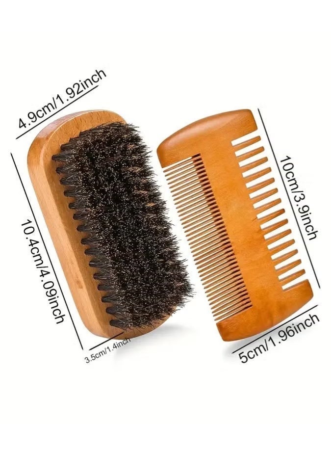 جيكومو طقم لحية وشمش خشبي للرجال - مثالي للحية، شعر الرأس والشوارب مجموعة عناية للرجال، تحتوي على مشط خشبي، فرشاة شعيرات، مقص، هدية عيد الأب - Image 3