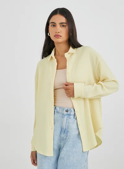 Styli Textured Oversized Collared Shirt