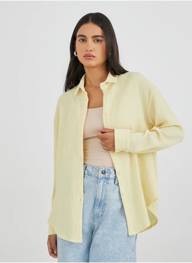 ستايلي Styli Textured Oversized Collared Shirt