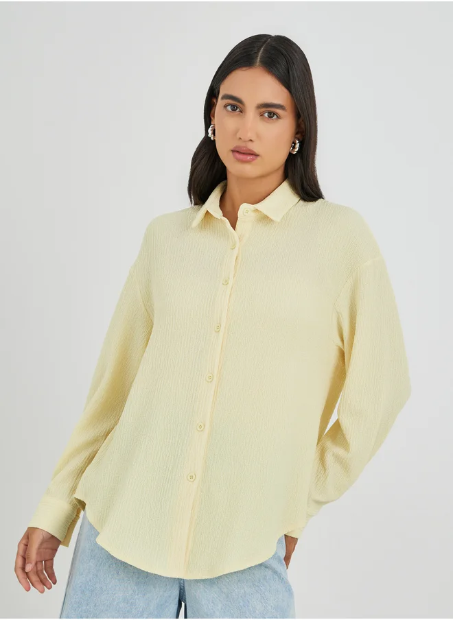 ستايلي Styli Textured Oversized Collared Shirt