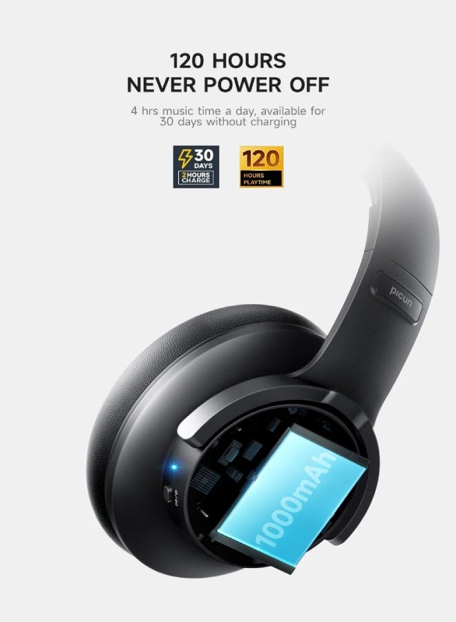 Picun B8 Wireless Bluetooth Headphones Over-Ear – 120H Playtime, 40mm HiFi Drivers, 3 EQ Modes, Bluetooth 5.3, Low Latency, Foldable Design, Built-in Mic, Hands-Free Calls , Sky  Green - Image 5