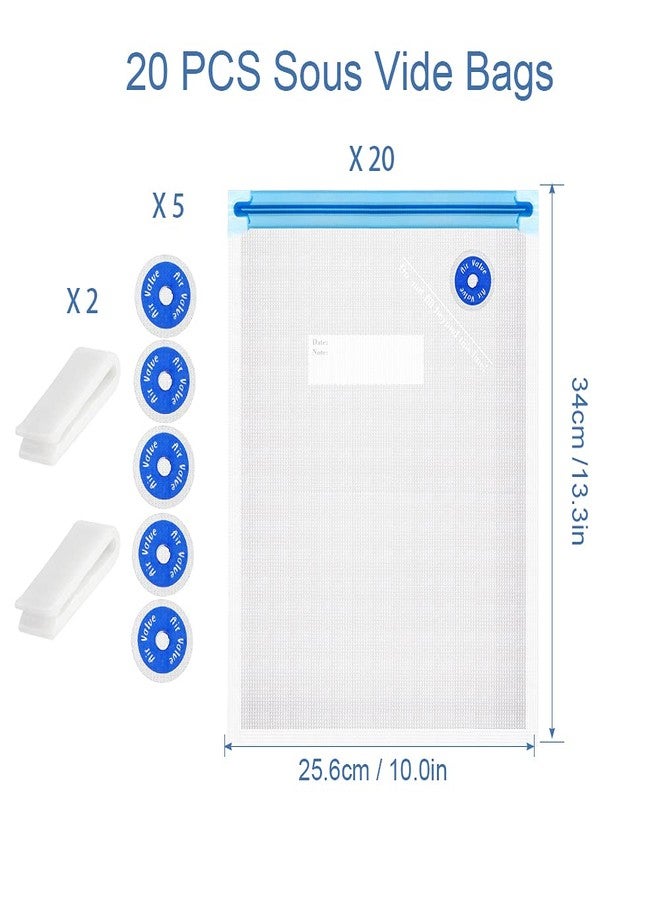 FIRAWER Sous Vide Bags Reusable 27Pcs, BPA Free Food Vacuum Sealer Bag, Food Storage Bags, Vacuum Zipper Bags for Sous Cooking - 20Pcs Vacuum Food Sealer Bag & 5 Air Valves & 2 Seal Clips (13.5X10 in) 4.3L - Image 3