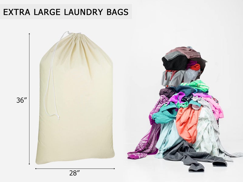 COTTON CRAFT Extra Large Laundry Bags - Heavy Duty Cotton Canvas Drawstring Closure Washable Laundry Bag - Back to School Travel College Dorm Basket Hamper Liner Toys Clothes Organizer Sack -XL 28x36 - Image 3