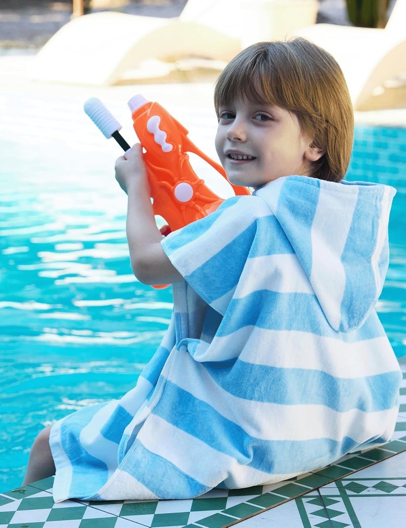 TBEZY Toddler Bath Towel Poncho Thick Cotton Striped Beach Towels for Kids Gifts (2-6, Blue) - Image 2