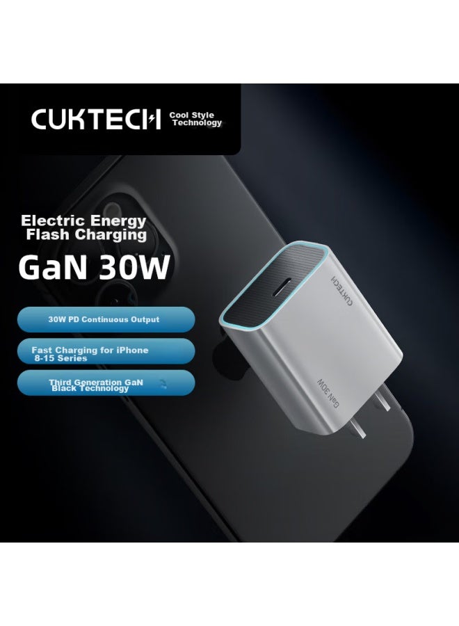 Cuktech Kuotai Ke, Gan Charger Pd30w Compatible With 20w Charger, Fast Charging For Iphone 16/15/14, Phones And Tablets, Type-c Plug, Suitable For Apple/huawei, Gray - Image 1