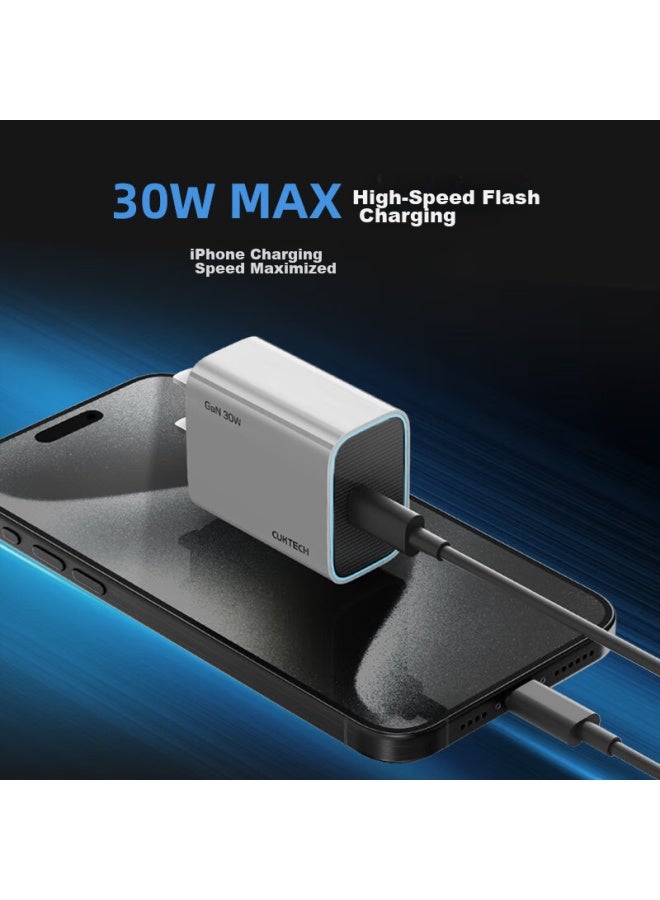 Cuktech Kuotai Ke, Gan Charger Pd30w Compatible With 20w Charger, Fast Charging For Iphone 16/15/14, Phones And Tablets, Type-c Plug, Suitable For Apple/huawei, Gray - Image 2