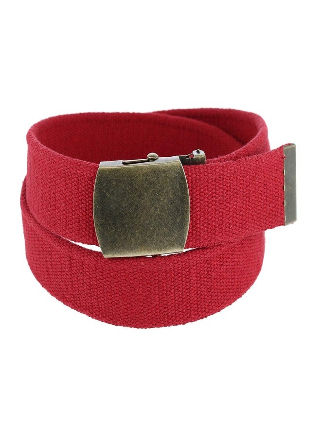 CTM Cotton Web 1.5 Inch Adjustable Military Buckle Belt, Red - Image 1