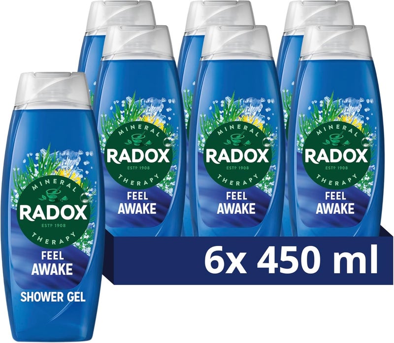 Radox Mineral Therapy Feel Awake 2in1 Body Wash Shower Gel Shampoo uniquely blended with herbs and a sea mineral fennel fragrance for a refreshing experience 450 ml Pack of 6