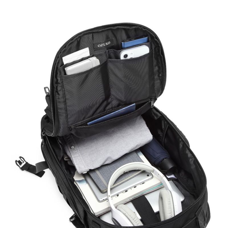 OZUKO Men's tactical backpack, waterproof and wear-resistant computer backpack, outdoor mountaineering large-capacity commuter travel bag 9601 black - Image 2