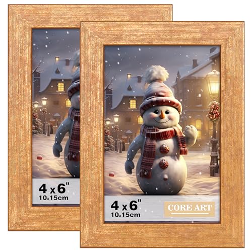 CORE ART 4x6 Picture Frame Gold Photo Frames Set of 2, 4 by 6 Colorful Frame with HD Plexiglass, Wall or Tabletop Display - Image 1